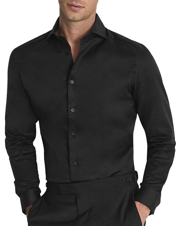 レイス メンズ トップス シャツ スリムフィット REISS Storm Slim Fit Two Fold Twill Shirt Black ブラック