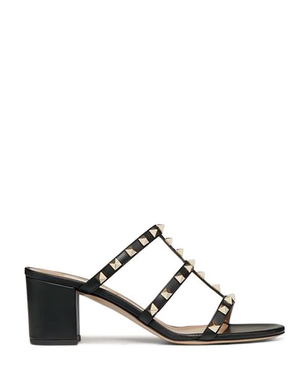 ヴァレンティノ レディース シューズ サンダル ヒール Valentino Garavani Womens Rockstud Block Heel Slide Sandals Black ブラック