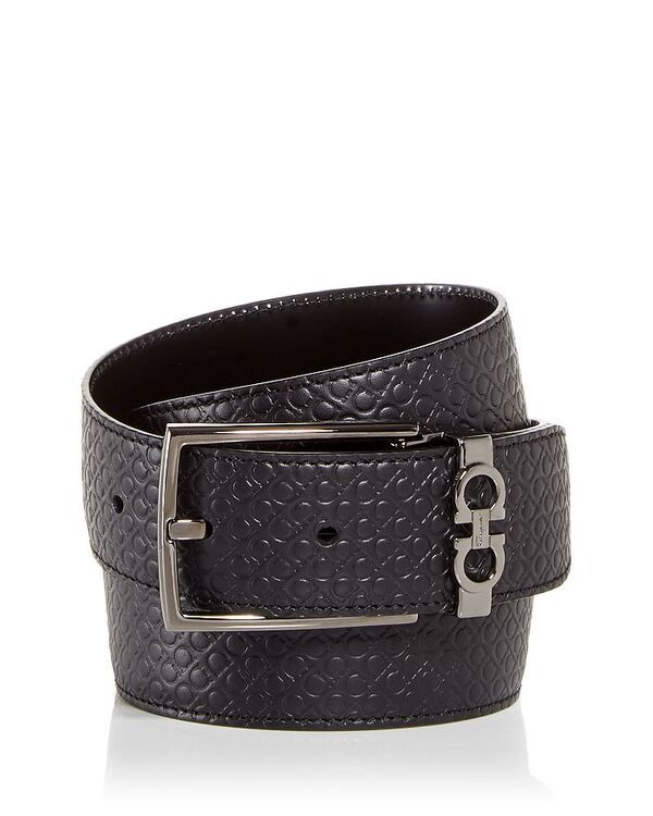 フェラガモ メンズ アクセサリー ベルト レザー Ferragamo Salvatore Mens Gancini Embossed Reversible Leather Belt Nero