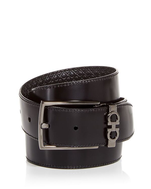 フェラガモ メンズ アクセサリー ベルト レザー Ferragamo Salvatore Mens Gancini Embossed Reversible Leather Belt Nero