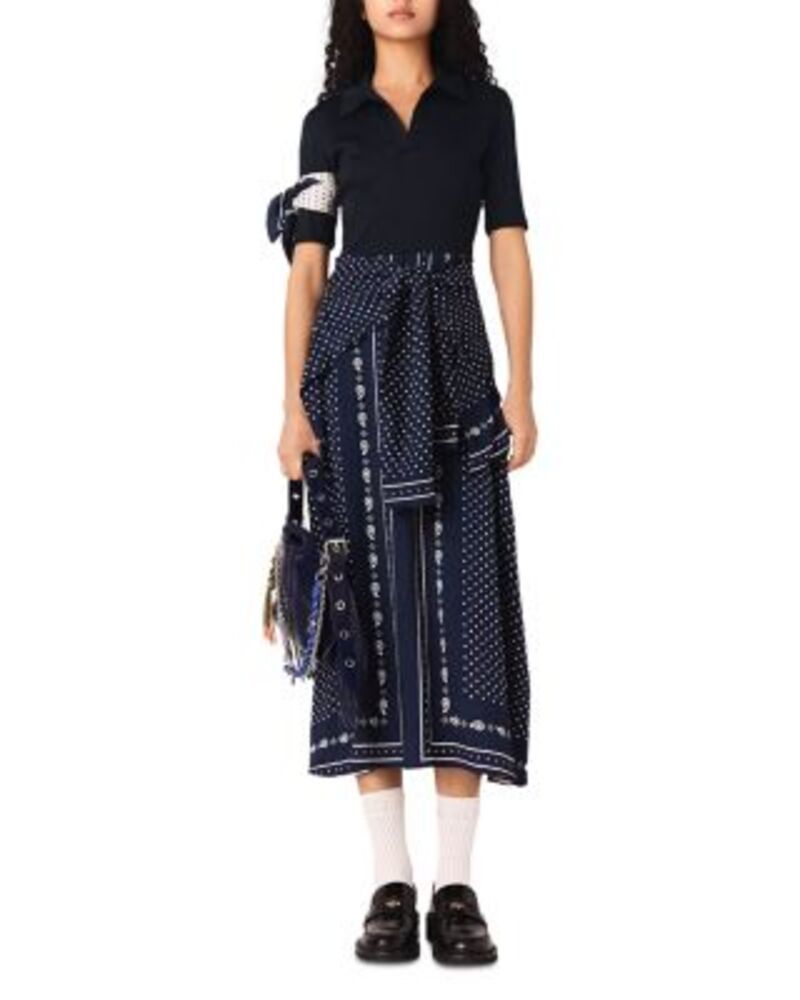 マージュ レディース トップス ワンピース Maje Patterned Mixed Media Dress Navy Polka Dot Bandana Print ネイビー