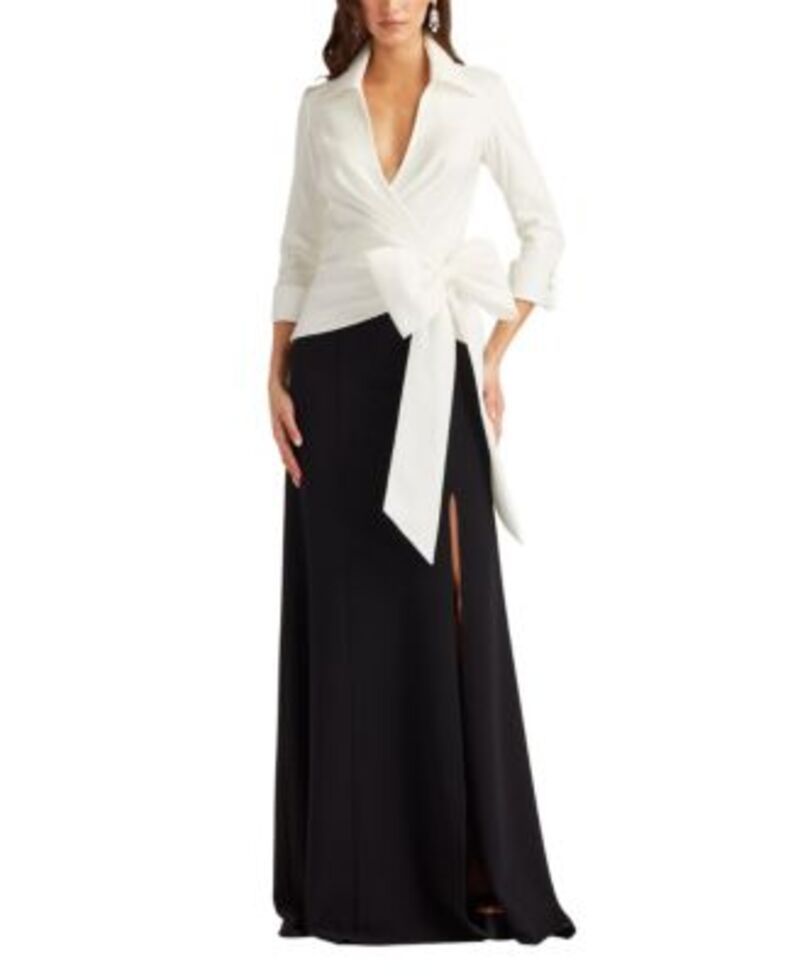 タダシショージ レディース トップス ワンピース Tadashi Shoji Sarma Wrap Bow Gown WhiteBlack ホワイト