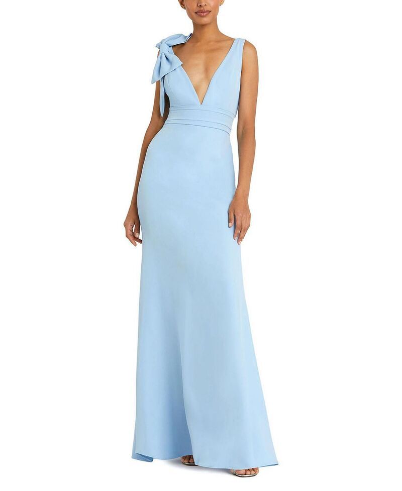 マックダガル レディース トップス ワンピース Vネック プチ ノースリーブ Mac Duggal Petite Sleeveless V Neck Bow Detail Mermaid Gown Powder Blue ブルー