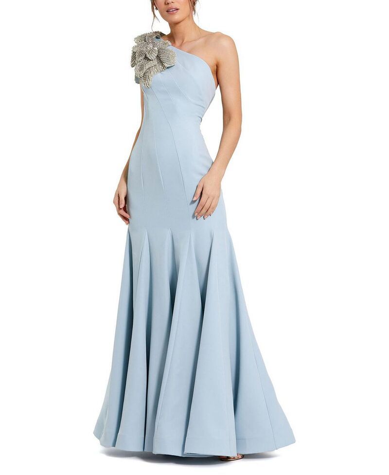 マックダガル レディース トップス ワンピース クレープチ Mac Duggal Petite Crepe One Shoulder Gown with Flower Detail Powder Blue ブルー