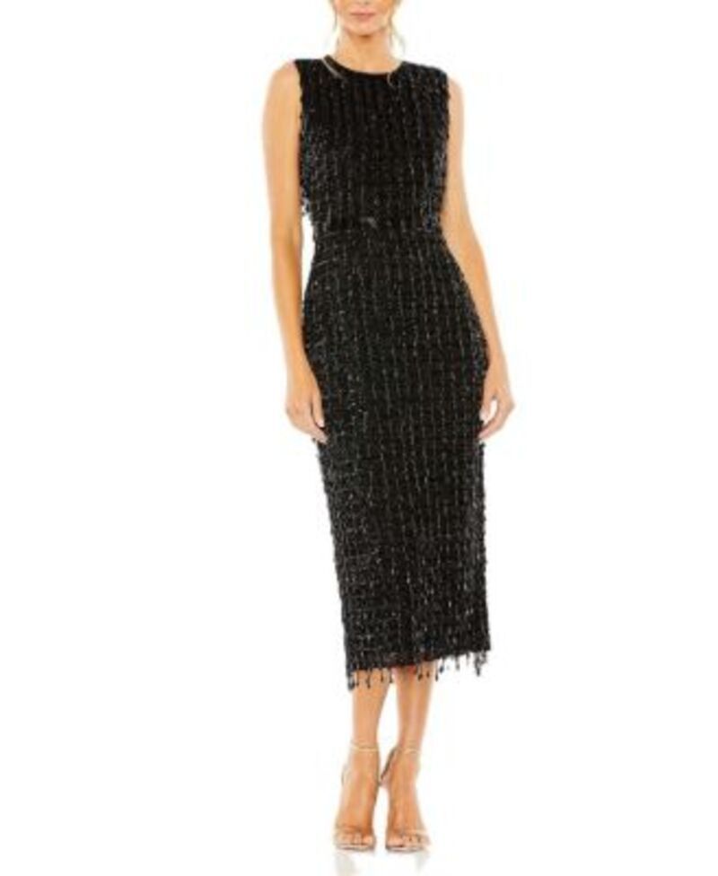 マックダガル レディース トップス ワンピース ハイネック ミニ ノースリーブ Mac Duggal Sleeveless High Neck Beaded Mini Sheath Dress Black ブラック