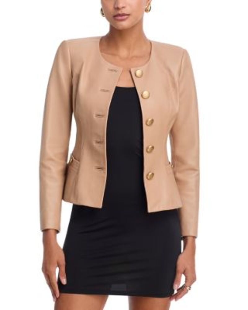 ラジャンス レディース アウター ジャケット・ブルゾン ブレザー LAGENCE Mariella Collarless Leather Blazer Cappuccino