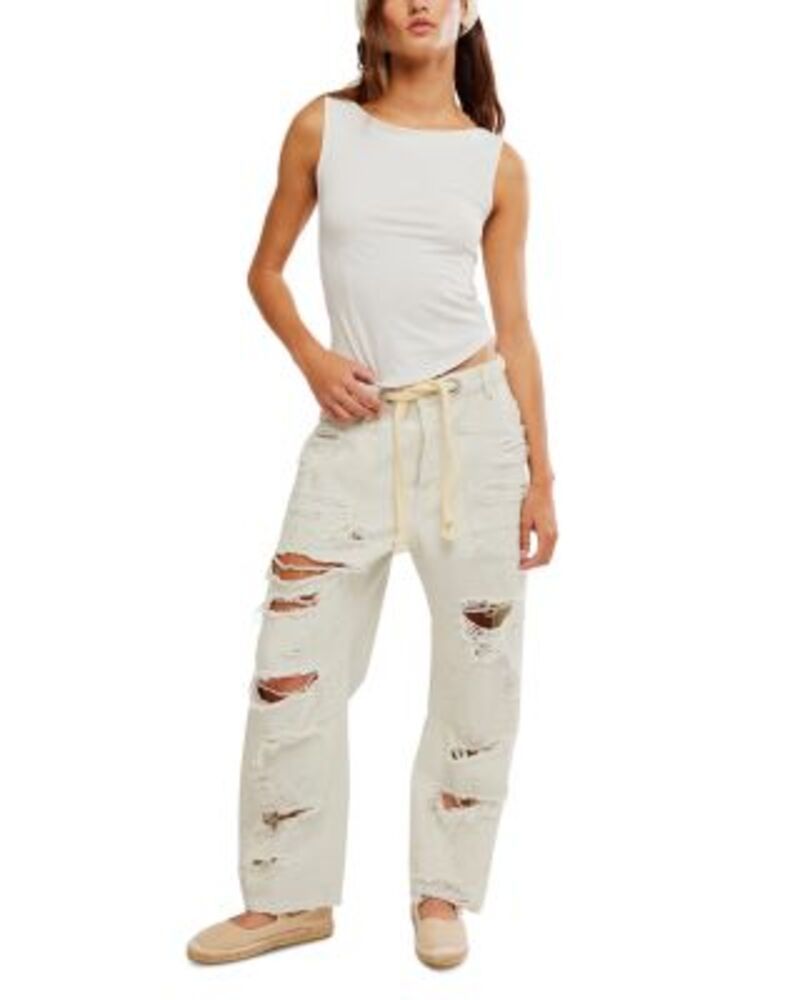 フリーピープル レディース ボトムス デニムパンツ ジーンズ Free People We The Free Moxie Low Slung Pull On Barrel Jeans in Sea Mist Sea Mist
