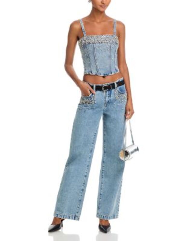 ラジャンス レディース ボトムス デニムパンツ ワイドレッグ ジーンズ LAGENCE Scottie Crystal Embellished High Rise Wide Leg Jeans in Malibu