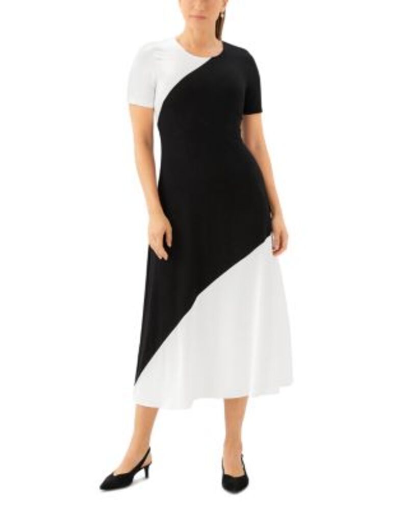 カレンケーン レディース トップス ワンピース ミディ コントラスト Karen Kane Short Sleeve Contrast Midi Dress White Black ホワイト