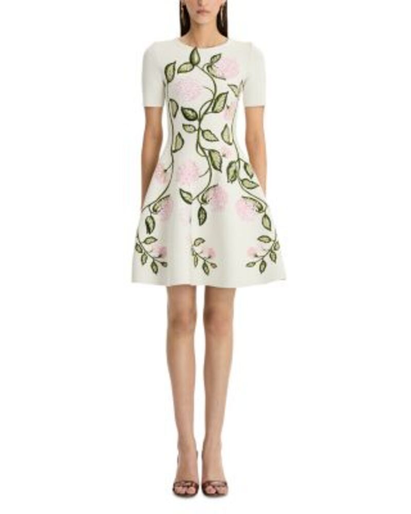 オスカー デ ラ レンタ レディース トップス ワンピース ニット Oscar de la Renta Porcelain Flower Jacquard Knit Dress IvoryPink アイボリー