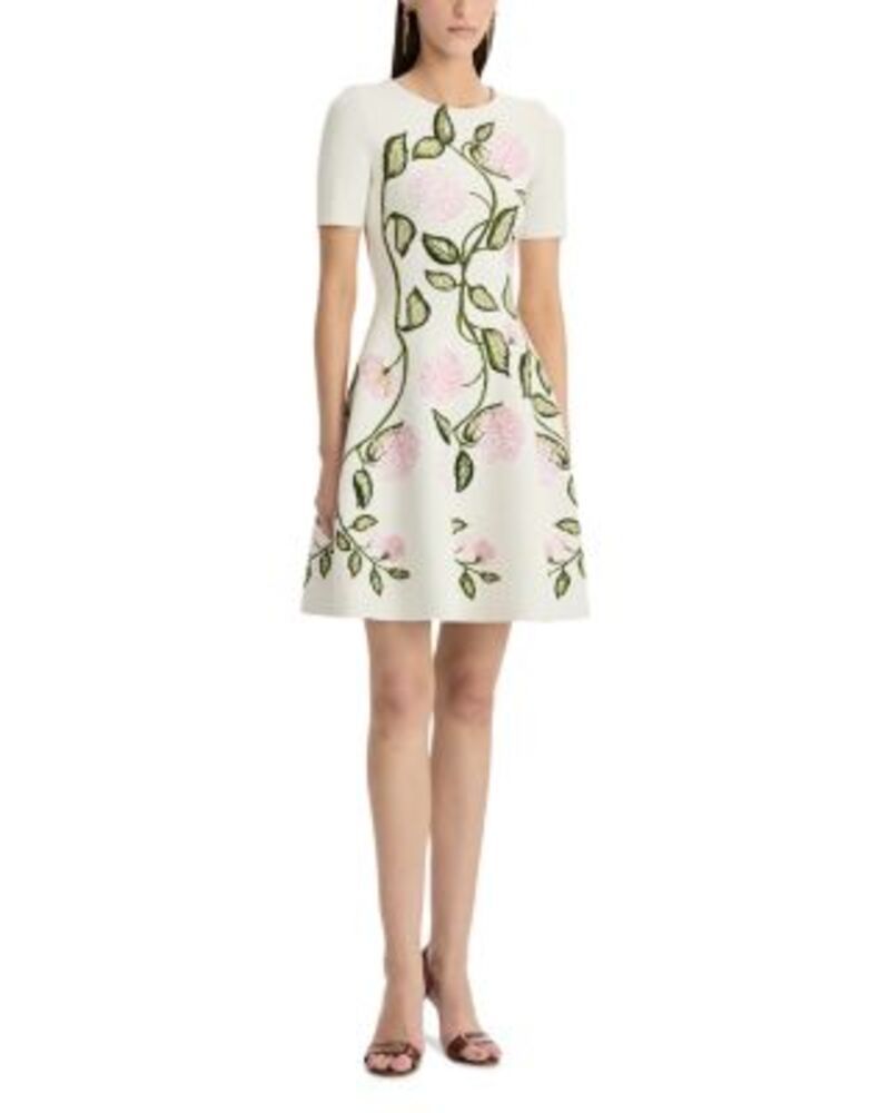 オスカー デ ラ レンタ レディース トップス ワンピース ニット Oscar de la Renta Porcelain Flower Jacquard Knit Dress IvoryPink アイボリー