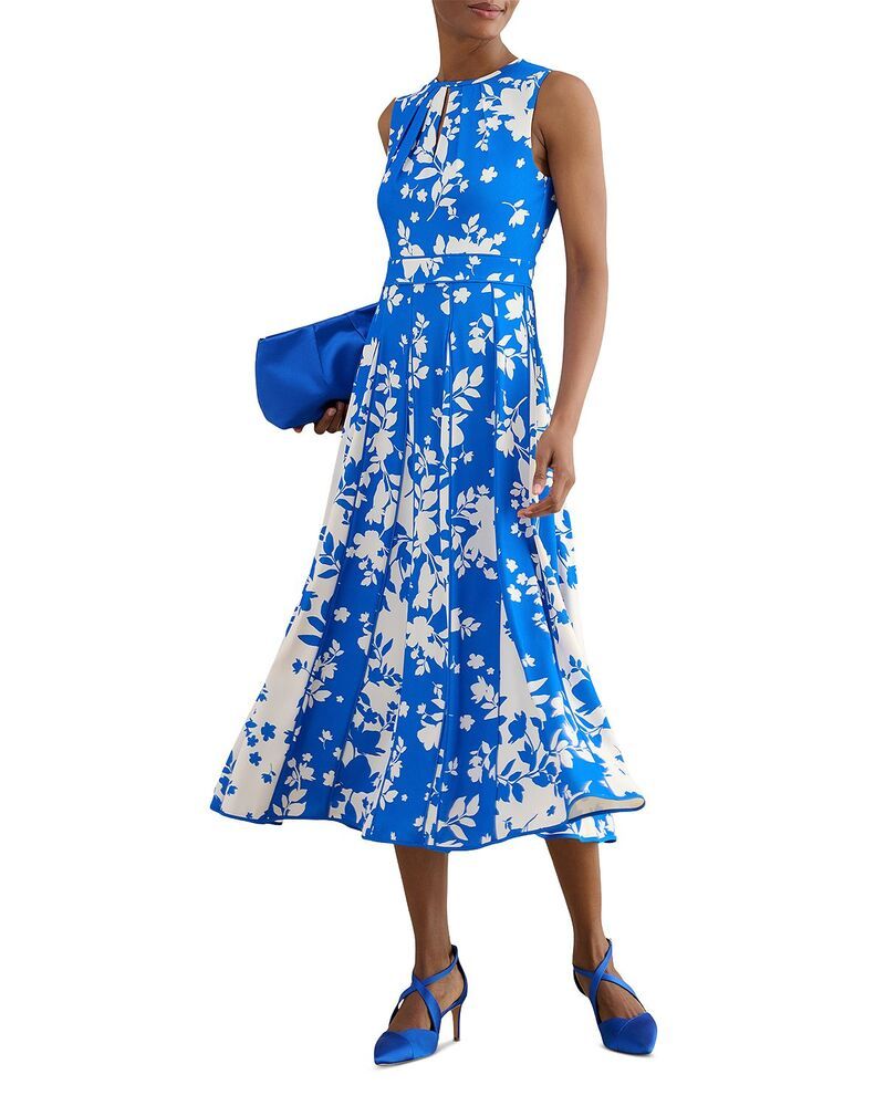ホッブスロンドン レディース トップス ワンピース フラワー柄 プチ ミディ フラワー HOBBS LONDON Petites Angelica Floral Keyhole Neck Midi Dress Blue Cream クリーム