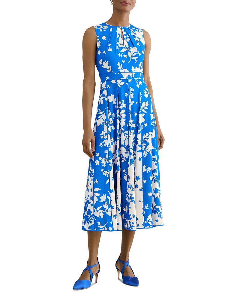 ホッブスロンドン レディース トップス ワンピース フラワー柄 プチ ミディ フラワー HOBBS LONDON Petites Angelica Floral Keyhole Neck Midi Dress Blue Cream クリーム