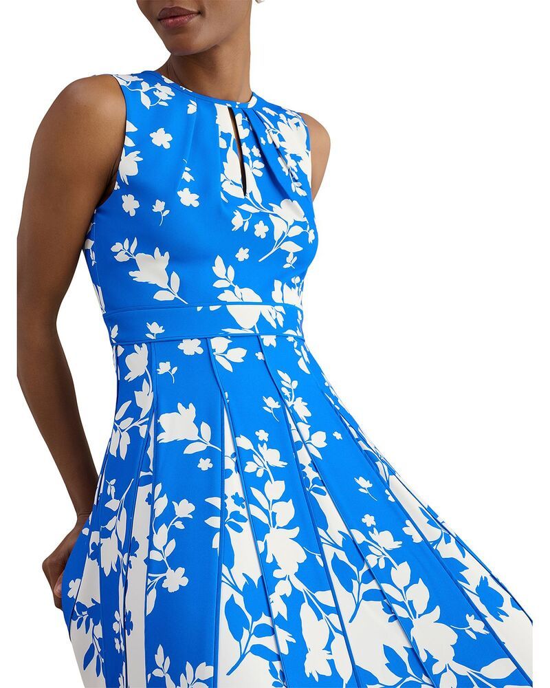 ホッブスロンドン レディース トップス ワンピース フラワー柄 プチ ミディ フラワー HOBBS LONDON Petites Angelica Floral Keyhole Neck Midi Dress Blue Cream クリーム