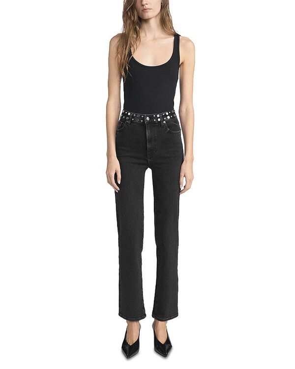 フレーム レディース ボトムス デニムパンツ ジーンズ FRAME Le Sleek Straight High Rise Studded Jeans in Meteor Meteor