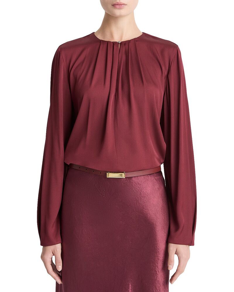 ヴィンス レディース トップス シャツ プリーツ ブラウス Vince Pleated Neck Blouse Bordeaux