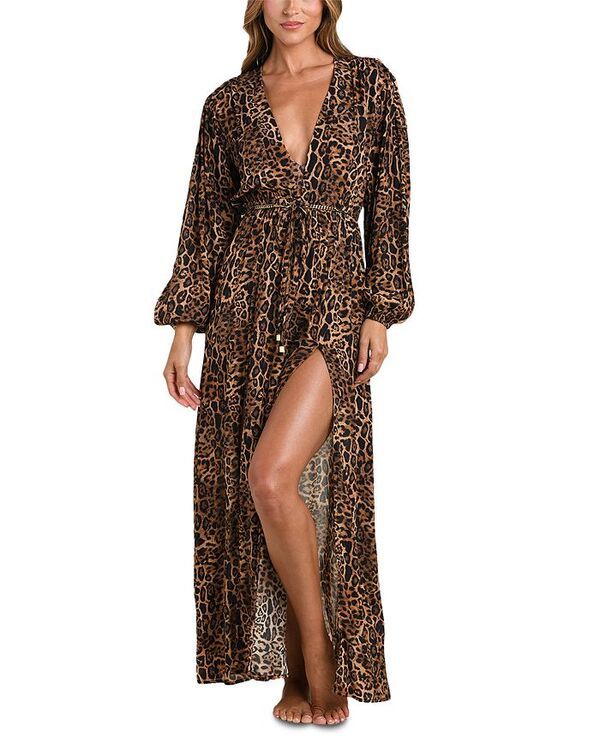 ラジャンス レディース トップス ワンピース マキシワンピース マキシ LAGENCE Sara Patch Leopard Long Sleeve Maxi Dress Swim CoverUp Natural アニマル