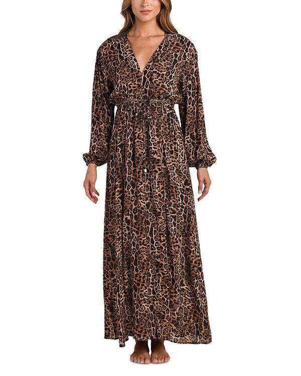 ラジャンス レディース トップス ワンピース マキシワンピース マキシ LAGENCE Sara Patch Leopard Long Sleeve Maxi Dress Swim CoverUp Natural アニマル