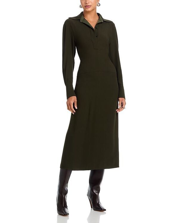 ヴィクトリア ベッカム レディース トップス ワンピース ポロシャツ Victoria Beckham Long Sleeve Polo Collar Dress Dark Olive オリーブ