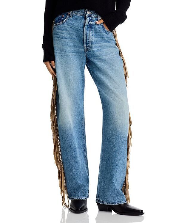 マザー レディース ボトムス デニムパンツ ジーンズ フリンジ MOTHER The Fringe Halfpipe Button Sneak High Rise Jeans in Folk Star Folk Star