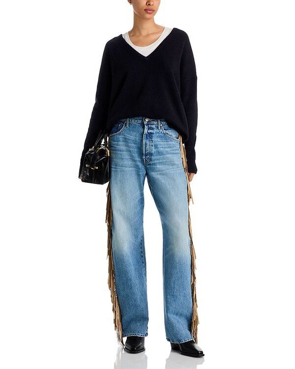 マザー レディース ボトムス デニムパンツ ジーンズ フリンジ MOTHER The Fringe Halfpipe Button Sneak High Rise Jeans in Folk Star Folk Star