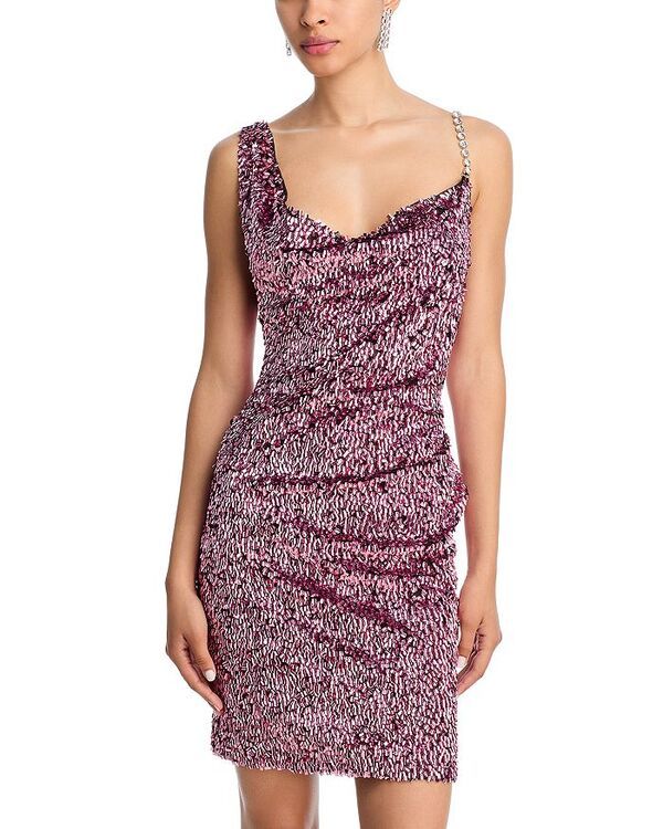 エリア レディース トップス ワンピース ミニワンピース ミニ AREA Crystal Strap Embellished Mini Dress Metlic Rose