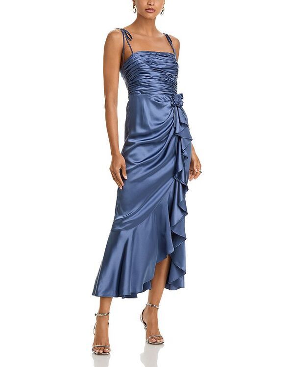 サンク セプト レディース トップス ワンピース フリル シルク Cinq Sept Mireya Silk Ruffled Dress Iris Slate スレート