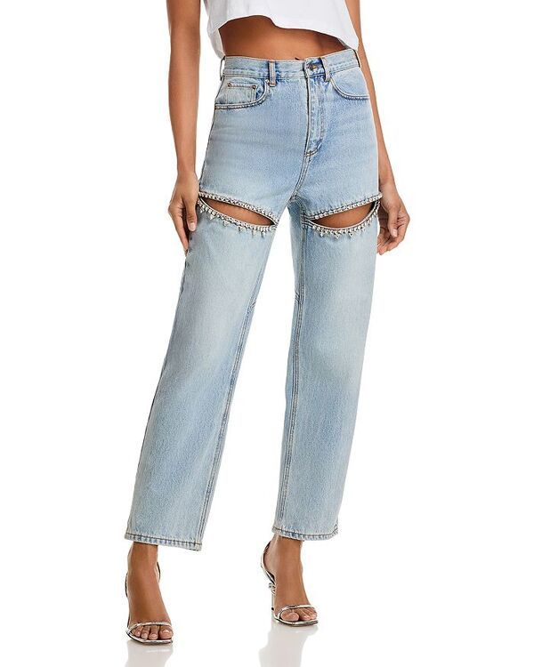 エリア レディース ボトムス デニムパンツ ジーンズ AREA Crystal Slit Jeans in Light Light Blue ブルー