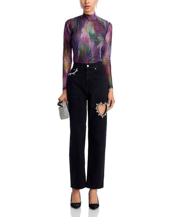 エリア レディース ボトムス デニムパンツ ストレート ジーンズ AREA Crystal Heart High Rise Straight Leg Jeans Black ブラック エリア レディース ボトムス デニムパンツ ストレート ジーンズ AREA Crystal Heart High Rise Straight Leg Jeans Black ブラック