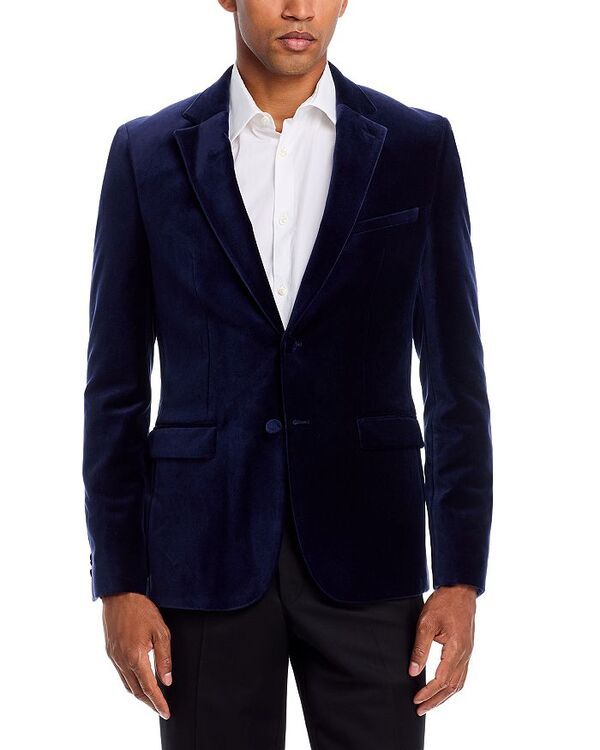 フューゴ レディース アウター ジャケット・ブルゾン スリムフィット ベルベット ジャケット HUGO Arti Slim Fit Velvet Dinner Jacket Navy ネイビー