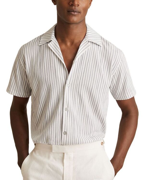 レイス メンズ トップス シャツ REISS Max Striped Cuban Shirt WhiteSoft Blue ホワイト