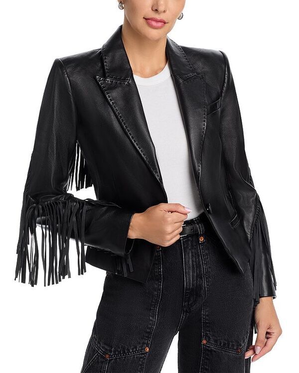 ラジャンス レディース アウター ジャケット・ブルゾン ブレザー レザー フリンジ LAGENCE Vashti Leather Fringe Trim Blazer Black ブラック