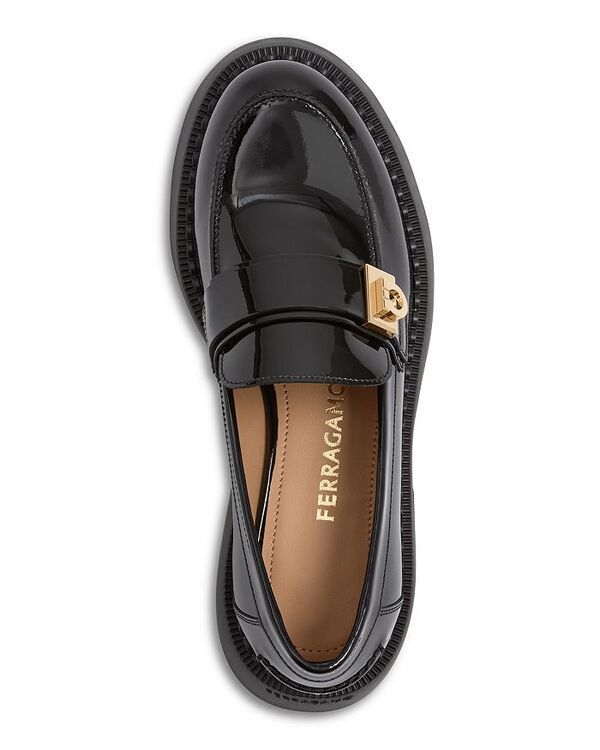 フェラガモ レディース シューズ スリッポン・ローファー ミニ ローファー FERRAGAMO Womens Caminia Gancini Chunky Loafers Nero