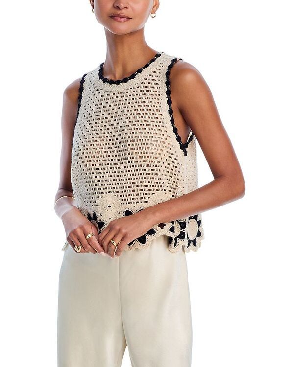 アクア レディース アウター ニット・セーター セーター ノースリーブ AQUA Crocheted Sleeveless Sweater NaturalBlack ブラック