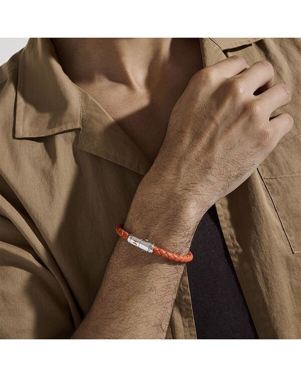 ジョン・ハーディー メンズ アクセサリー ブレスレット・バングル・アンクレット レザー JOHN HARDY Mens Sterling Silver Woven Leather Bracelet Silver シルバー