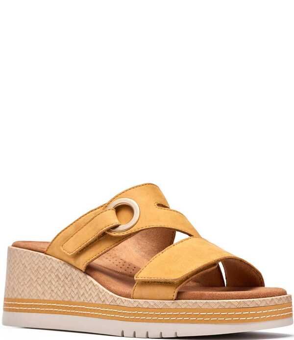 クラークス レディース シューズ サンダル プラットフォーム スエード Clarks Artisan Kidiki Cove Nubuck Suede Platform Wedge Slide Sandals Yellow イエロー