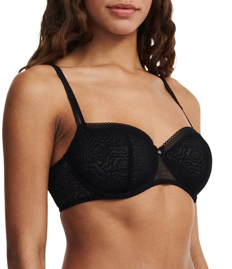 シャントル レディース アンダーウェア ブラジャー フラワー柄 レース フラワー Chantelle C Jolie Demi Floral Lace Adjustable Underwire Bra Black ブラック