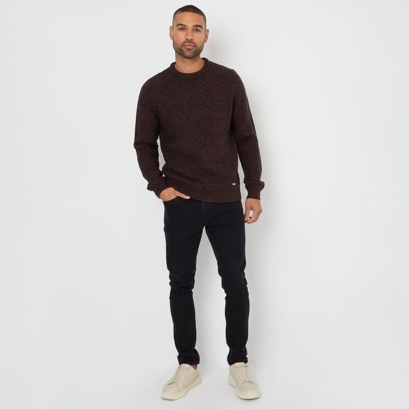 スリードベア メンズ アウター ニット・セーター クルーネック Threadbare Textured Knit Crew Neck Jumper Brown ブラウン