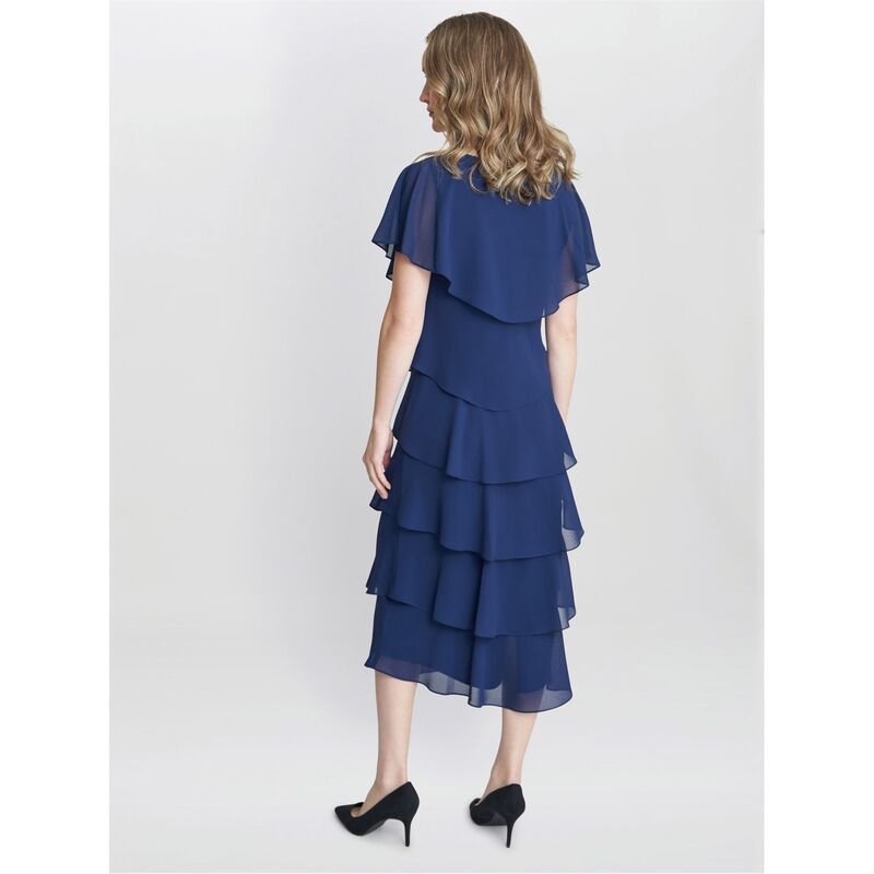 ジーナバッコーニ レディース トップス ワンピース ティアード ミディ Gina Bacconi Rebecca Midi Tiered Dress NAVY ネイビー