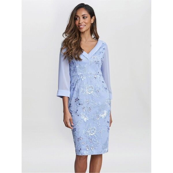 ジーナバッコーニ レディース トップス ワンピース クレープ Gina Bacconi Daisy Crepe Dress With Embroidery NORDIC BLUE ブルー