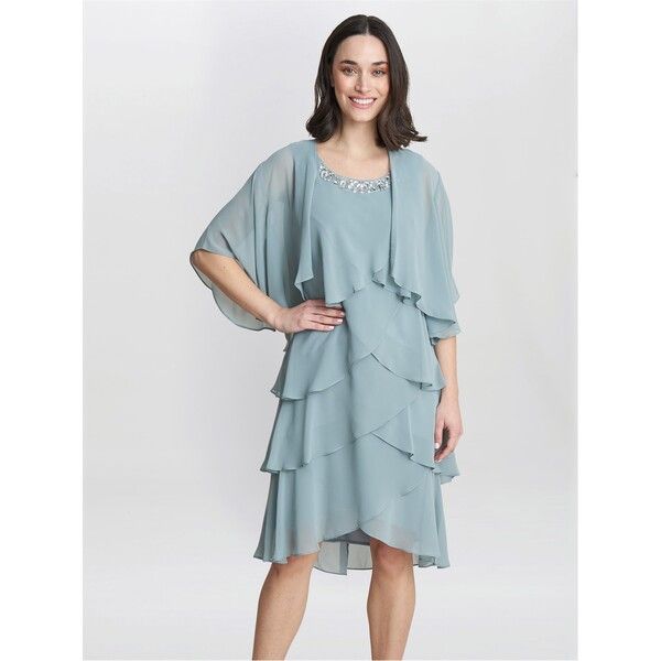 ジーナバッコーニ レディース トップス ワンピース シフォン ジャケット Gina Bacconi Toni Chiffon Tier Jacket Dress SAGE セージ