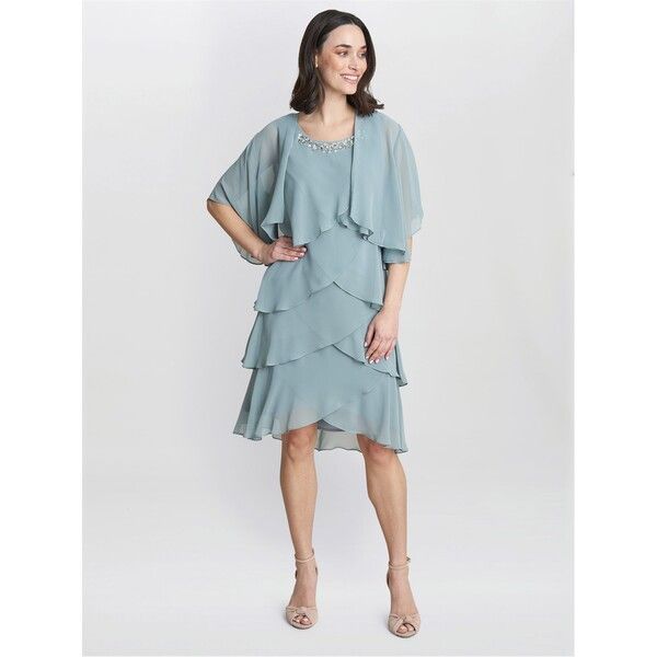 ジーナバッコーニ レディース トップス ワンピース シフォン ジャケット Gina Bacconi Toni Chiffon Tier Jacket Dress SAGE セージ
