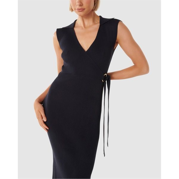 フォーエバーニュー レディース トップス ワンピース ノースリーブ ニット Forever New Liv Sleeveless Collar Wrap Knit Dress Navy ネイビー