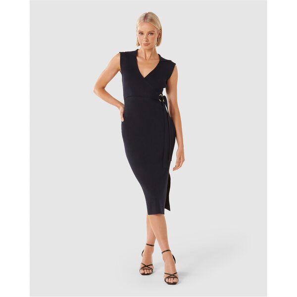 フォーエバーニュー レディース トップス ワンピース ノースリーブ ニット Forever New Liv Sleeveless Collar Wrap Knit Dress Navy ネイビー
