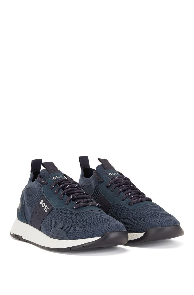ボス メンズ シューズ スニーカー ニット Boss Titanium Runn Knit Trainers Dark Blue 401 ブルー