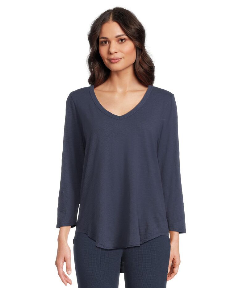 モッドドック レディース トップス シャツ Vネック Mododoc 34 Sleeve VNeck Tee with Curved Hem Vibrant Navy 1 ネイビー