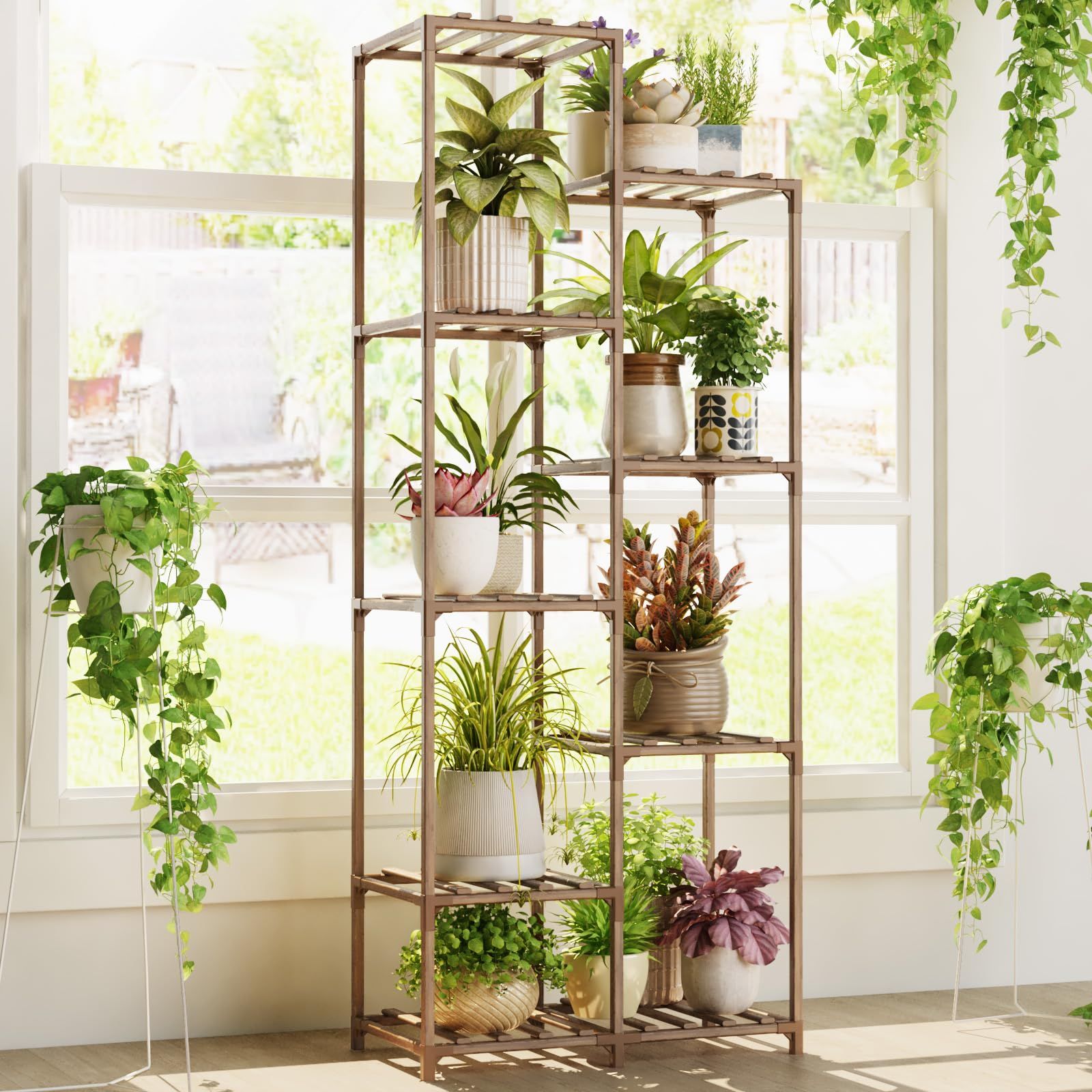 Bamworld フラワースタンド 室内屋外 ハイタイプ プランタースタンド 園芸 観葉植物 台 木製花台 ガーデンラック 植物 棚 植木鉢台 ガーデン ベランダas 1cf43181
