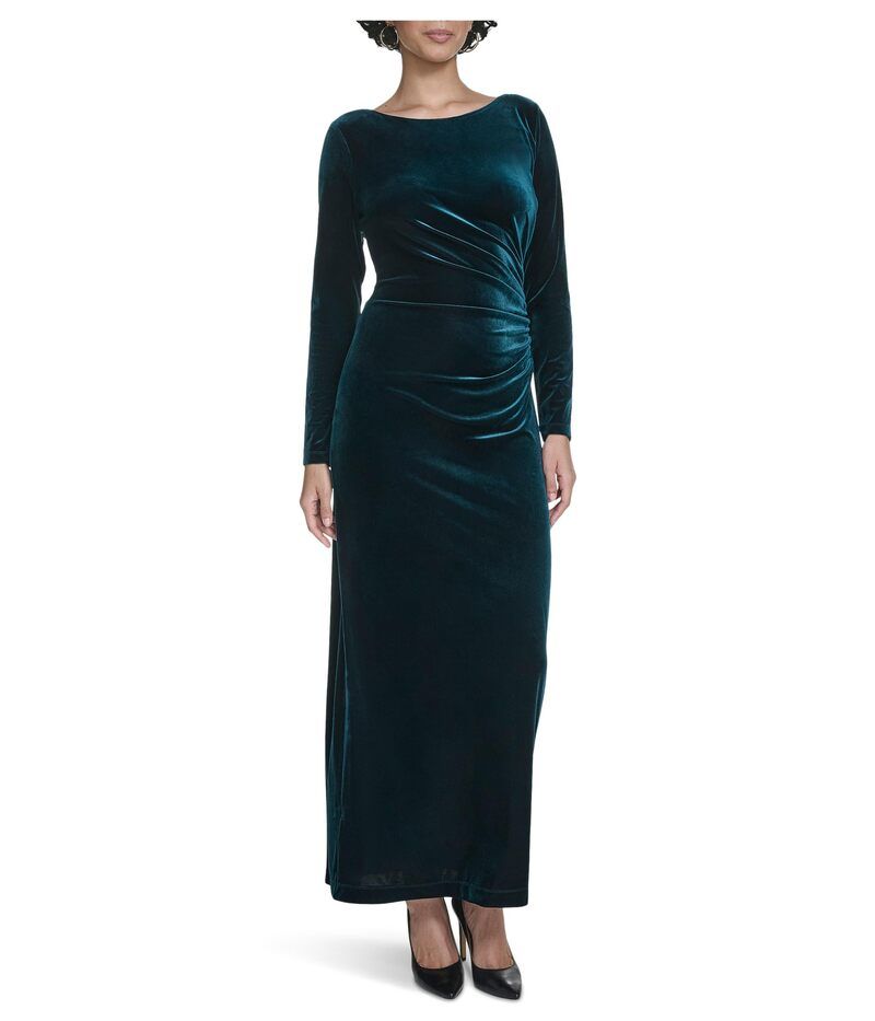 カルバンクライン レディース トップス ワンピース ベルベット マキシ Calvin Klein Velvet Long Sleeve Maxi Malachite