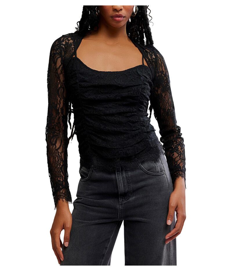 フリーピープル レディース トップス シャツ レース Free People Paloma Lace Top Black ブラック