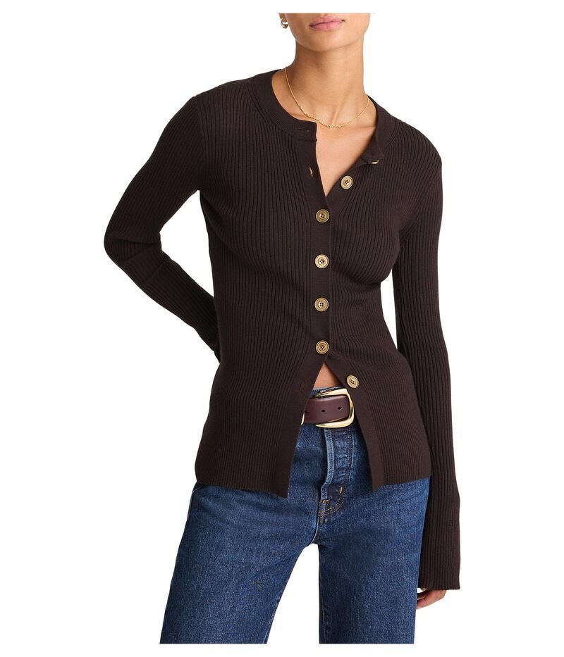 メイドウェル レディース アウター ニット・セーター Madewell Merino Stretch Button Longline Aria Jack Molasses